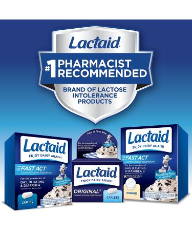 Lactaid Original Strength Lactose Intolerance Relief Caplets 120 ct - Natural Lactase Enzyme Dietary Supplement for Gas, Bloating & Diarrhea Prevention - Buy Online on GoSupps.com