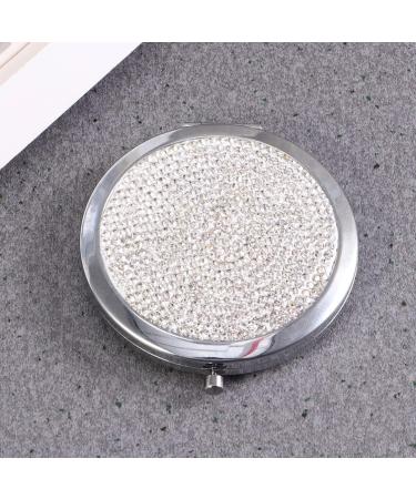 LALAFINA Women's Bling Compact Mirror - Double-Sided Rhinestone Makeup Mirror for Travel and Daily Use | White Round Folding Cosmetic Mirror - Buy Online on GoSupps.com