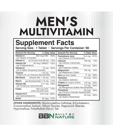 Built by Nature Multivitamin for Men Mens Multivitamins & Vitamins for Men Daily Immune Energy & Heart Health Support Once Daily Mens Multivitamin Supplement 90 Tablets - Buy Online on GoSupps.com