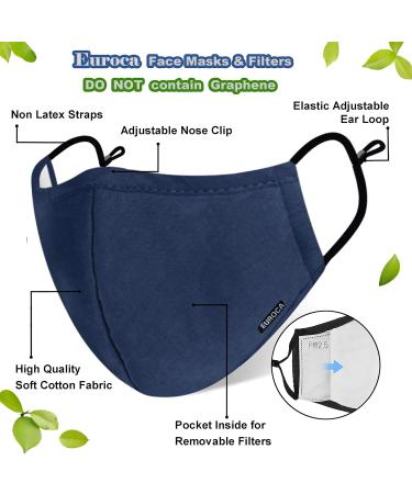 Euroca Face Masks Reusable with Filters Made from Cotton Fabric Washable With Nose Clips Adjustable Ear Loop For Men Women Teens -2 Filters Included ... - Buy Online on GoSupps.com
