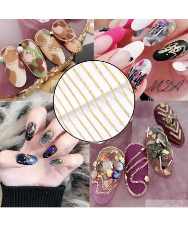 24PCS Metal Chains Nail Art Accessory Set - Gold Punk Glitter Studs, Line Pattern Mixed Shape Charms for DIY Nail Decoration - Buy Online on GoSupps.com