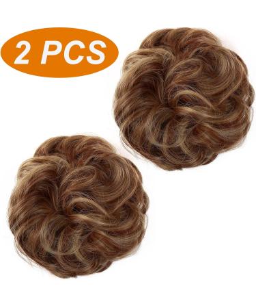 JJstar 2PCS Messy Bun Hair Pieces - Brown & Blonde Curly Fake Hair Buns for Women & Girls - Buy Online on GoSupps.com