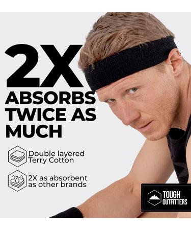 Sweatbands Set - Head & Wrist Sweat Bands for Sports & Gym - Terry Cloth Headband & Wristbands for Men & Women - Stretchy Cotton - Black - Buy Online on GoSupps.com
