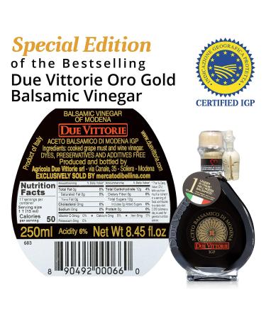 Due Vittorie Oro Gold Barrel Aged Balsamic Vinegar - Special Edition 8.45 fl oz (250ml) Glass Decanter - Buy Online on GoSupps.com
