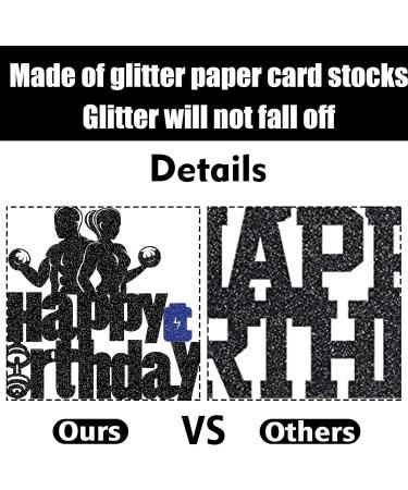 G-LOVELY'S Gym Happy Birthday Cake Toppers Glitter Fitness Themed Double Sided Cake Decorations Blue Silver Cupcake Toppers Kettlebell Dumbbell Energy Bottle Party Decor Supplies for Men Women Boys - Buy Online on GoSupps.com