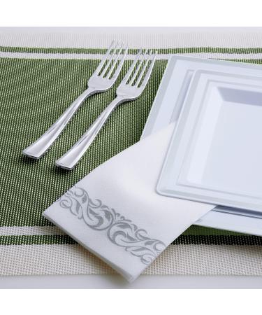 LEKOCH 100 PCs Premium White & Gray Disposable Napkins - Air Laid Fabric for Weddings 43x30 cm - Elegant Gray Design - Buy Online on GoSupps.com