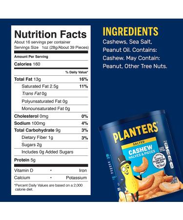 Planters Salted Cashew Halves & Pieces (14 oz Canister) Salted 1 - Buy Online on GoSupps.com