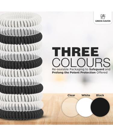Green Haven Mosquito Repellent Bracelet Pack of 12 Waterproof Insect Repellent Wristbands | Non-Toxic Deet-Free Outdoor Bug Mosquito Bands | Mosquito Repellent Bands for Baby Kids Adults 1 count (Pack of 12) Black White & Clear - Buy Online on GoSupps.com