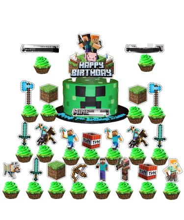 26pc Pixel Cake Topper Cupcake Toppers cake decoration for Children 24pcs cupcake topper 2pcs cake topper