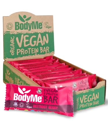 BodyMe Organic Vegan Protein Bar | Raw Beetroot Berry | 12 x 60g Vegan Protein Snack Bars Gluten Free | 16g Complete Protein | 3 Plant Proteins All Essential Amino Acids | High Protein Vegan Snacks Beetroot Berry 12 Count (Pack of 1)