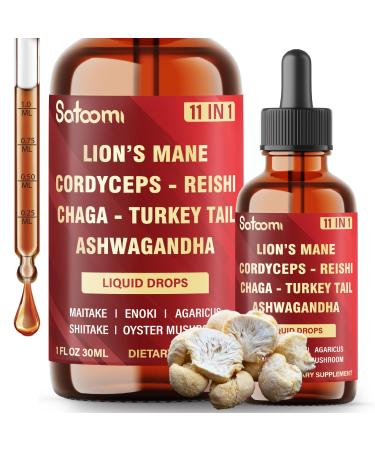 11in1 Mushroom Supplement Liquid Drops Brain Immunity & Energy Support - Mushroom Complex with Lion s Mane Reishi Turkey Tail Cordyceps Ashwagandha Maitake Shiitake - 1 FL Oz - 60 Day Supply