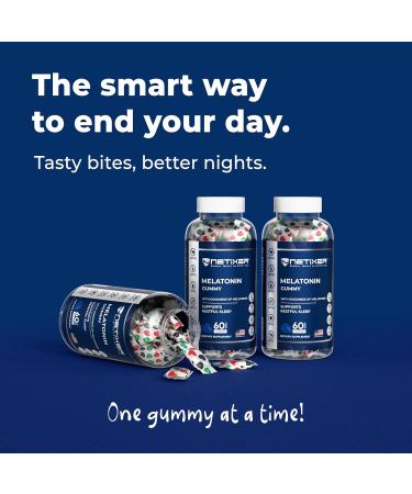 nETiXER Melatonin Gummies 60 Count 10 mg Melatonin per Gummy Blackcurrant Flavor Vegan Gelatin-Free Gluten-Free Individually Wrapped No Artificial Colors - Buy Online on GoSupps.com