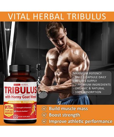 Ultra Tribulus Terrestris & Horny Goat Weed Capsules 9170mg - Maximum Strength Energy Booster with Ashwagandha, Tribulus & Maca Root - 90 Count - Buy Online on GoSupps.com