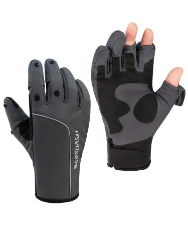 BASSDASH WintePro Insulated Fishing Gloves Water Repellent with Fleece Lining Cold Weather Winter Gloves for Men Women Ice Fishing Hunting Photography Hiking Grey X-Large