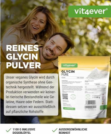 Glycine Pure 1100g - 100% Vegan Amino Acid Powder | Additive-Free & Laboratory Tested | Includes Measuring Spoon - Buy Online on GoSupps.com