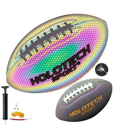 KPASON Football, Holographic Football Reflective Glowing Footballs for Kids, Teens and Adults, Composite Leather Football with Pump (Official Size 9 & Youth Size 6 & Peewee Size 3) Official Size 9 / Black (with Pump)