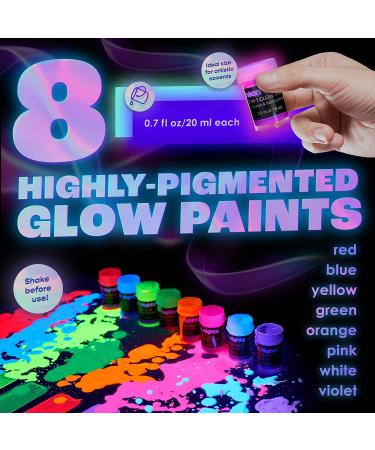 neon nights Glow in The Dark Paint Set - 8 Pack UV Acrylic Paints - Self Luminous 20mL for Halloween & Holiday Decor - Blacklight Activated - Buy Online on GoSupps.com