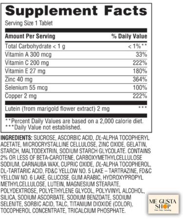 Equate Vision Formula with Lutein Tablets Dietary Supplement 120 Count + me Gusta Sticker - Buy Online on GoSupps.com