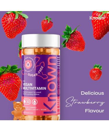 Known Multivitamin Rubber for Kids Sugar Free Vitamin C B6 Supports Immune System Natural Strawberry Flavor 30 Vegan Gums - Buy Online on GoSupps.com