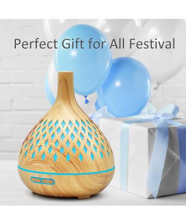 ASAKUKI 400ml Essential Oil Diffuser with Remote Control - Cool Mist Humidifier - 16H Operation - Waterless Safety Switch - 14 LED Colors - Yellow Wood Grain - Buy Online on GoSupps.com