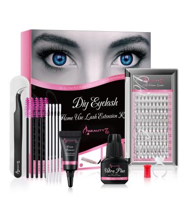 DIY Lash Extension Kit 20D Faux Mink Cluster Lashes 0.05 Curl 8mm-15mm Eyelash Glue Remover and Tweezers