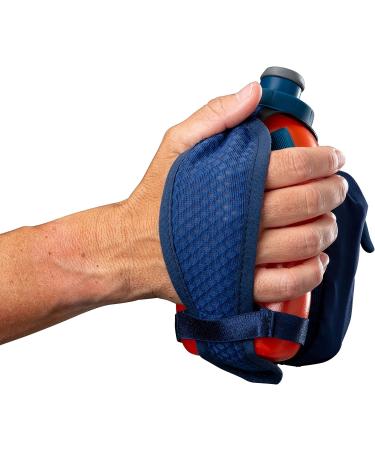 Nspire Handheld 12oz Flask with Storage Pocket - Grip-Free for Running, Hiking, Walking | True Navy/Tigerlily - Buy Online on GoSupps.com