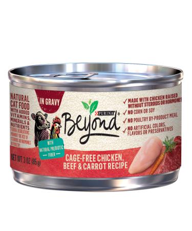 Purina Beyond Natural Wet Cat Food in Gravy, Chicken & Beef Recipe - (12) 3 oz. Cans Chicken, Beef & Carrot in Gravy 3 Ounce (Pack of 12) Gravy