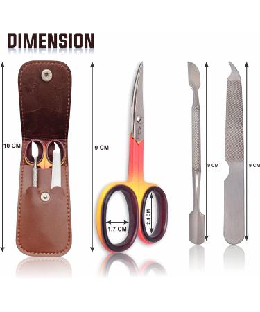 INSTEX Cuticle Nail Scissors and Files Set with Nail Pusher - Professional Curved Steel Blade for Precise Eyebrow and Toenail Grooming | Manicure Pedicure Tools for Men and Women - Includes Leather Pouch (Red Yellow) - Buy Online on GoSupps.com