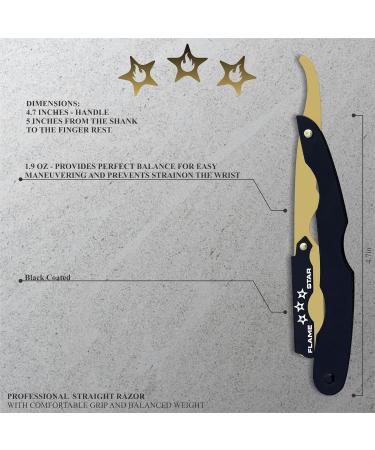Black and Gold Straight Edge Razor - 100% Stainless Steel Barber Hair Cutting Tool with 10 Blades by FLAME STAR | International Shipping - Buy Online on GoSupps.com