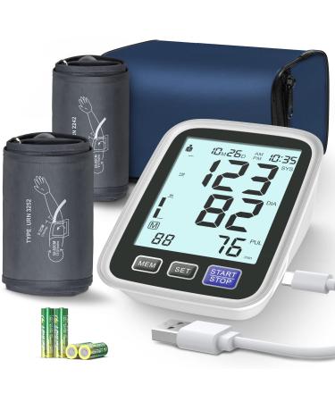 Blood Pressure Machine Upper Arm, 2 Size Cuffs M/L and XL, Medium/Large 9"-17" and Extra Large Cuff 13"-21", Accurate Automatic Digital BP Cuff Home Use, Large Backlit LCD, BP Monitor 2-User 1000 Mem Black/White