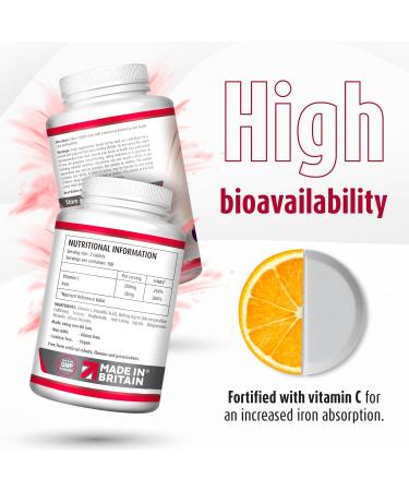 Iron Bisglycinate 28 mg - Iron Tablets 6 Month s Supply - 360 Iron Tablets High Strength Gentle Iron - Iron Supplements Suitable for Vegans - Best Immune System Booster for Women & Men - Made in UK - Buy Online on GoSupps.com