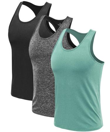 Ymmchy Men's Sport Tank Top sleeveless muscle shirt Gym tankop Fitness Quick Dry armpit shirt training undershirt 3-pack L 3 pack-black/gray/army green