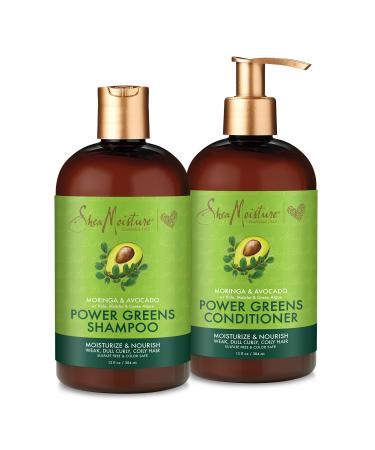 SheaMoisture Power Greens Curly Hair Shampoo and Conditioner Dry Hair Moringa Avocado to moisturize 13 Fl Oz (Pack of 2) Moringa & Avocado 13 Fl Oz (Pack of 2)
