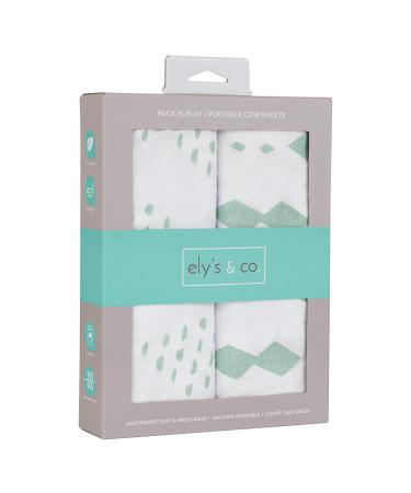 Ely's & Co. Pack N Play Fitted Playard Sheets - Breathable 100% Jersey Knit Cotton - Unisex Mini Crib Mattress Cover - Grey Sage Diamond - 2 Pack Set