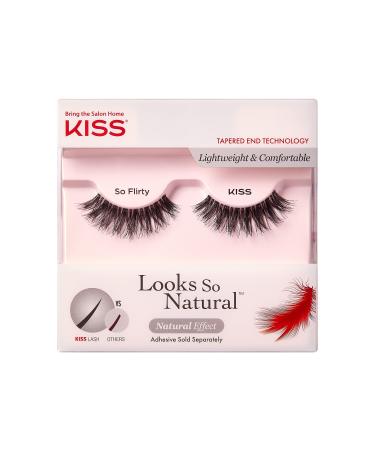 KISS Looks So Natural False Eyelashes Lightweight & Comfortable Natural-Looking Tapered End Technology Reusable Cruelty-Free Contact Lens Friendly Style 'Flirty' 1 Pair Fake Eyelashes Black