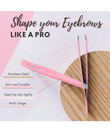 Remboh Professional Stainless Steel Slant Tweezers - Precision Eyebrow Tweezers (Pink, Pack of 2) - Buy Online on GoSupps.com