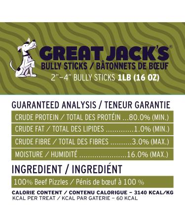 Great Jack s Beef Bully Stick 2"- 4" Dog Treats 1lb - Buy Online on GoSupps.com