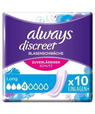 Always Discreet Incontinence Slip Inslots Long Plus (10 tying) for women strong protection which you hardly feel 10 pieces (1 Pack) single pack