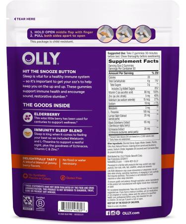 Olly Immunity Sleep Gummies - Melatonin  Elderberry  Echinacea  Zinc & Vitamin C - 60 Count - Buy Online on GoSupps.com