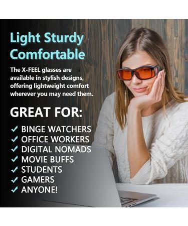 Xfeel Fit Over Blue Light Blocking Glasses for Men & Women - A-Grey Frame Dark-Amber (99%) | Protect Your Eyes from Computer TV Gaming - Buy Online on GoSupps.com