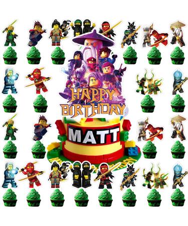 37PCS Cake Decoration Cartoon Ninja Cake Toppers Checkered Flag Themed Cake Decoration Ninja Cake Topper Themed Birthday Party Supplies for Boy Girl Cake Decoration