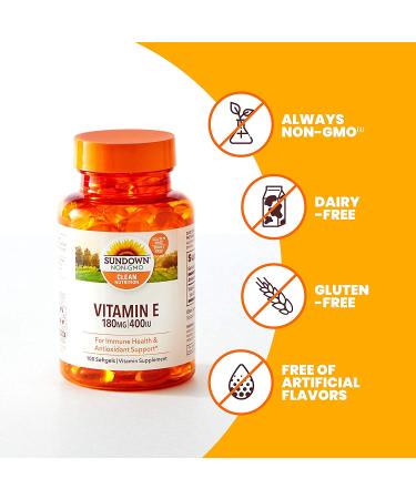 Sundown Naturals Vitamin E 180mg (400 IU) - 100 Softgels for Antioxidant Support - Buy Online on GoSupps.com