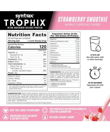 Buy Syntrax Nutrition Trophix Protein Powder - Ultra Sustained-Release Strawberry Smoothie 2 lbs | International Shipping Available - Buy Online on GoSupps.com