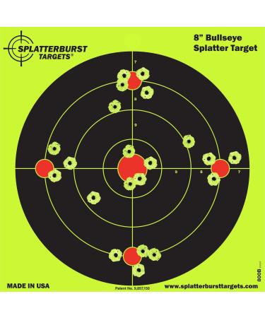 Splatterburst Target - 8 inch Bullseye Shooting Target - Shots Burst Bright Fluorescent Yellow Upon Impact - Gun - Rifle - Pistol - Airsoft - BB Gun - Pellet Gun - Air Rifle - Made in USA 100 pack