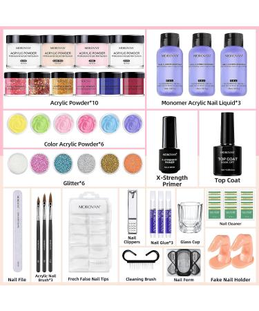 Morovan Acrylic Nail Kit - 12 Colors Glitter Powder & Monomer Liquid Set for 3D Manicure DIY | Nail Art Decoration Set for Beginners - Buy Online on GoSupps.com