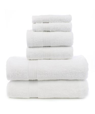 Eco Cotton Six Piece Towel Set - White - Dobby Border - Set of 6 Six Piece Eco Towel Set White