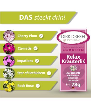Dirk Drexel Relax Herbal for Cats - 78g | Reduce Fear & Stress with Bach Flowers | Inner Peace & Harmonization | 3-Month Cure - Buy Online on GoSupps.com
