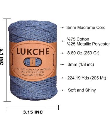 Shiny Macrame Cord 3mm 224 Yards, Cotton and Polyester Blend - Aviator Blue Color for Bags, Wall Hangers, Carpets - Craft Supplies - Buy Online on GoSupps.com