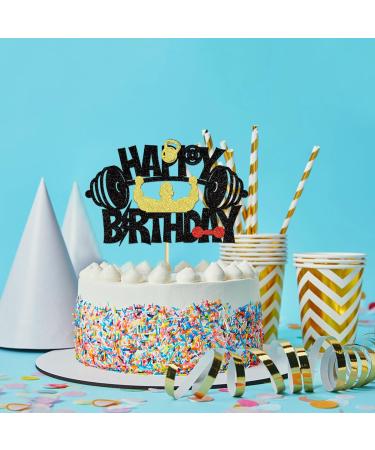 Blumomon 1Pc Glitter Gym Theme Birthday Cake Topper Weight Lifting Cake Decoration for Men Boy Weight Lifting Gym Fitness Themed Birthday Party Supplies Fitness-1 - Buy Online on GoSupps.com