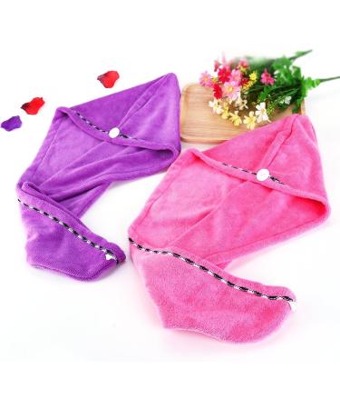 Frcolor Hair Drying Cloth - 2PC Microfiber Hair Turban Set for Fast Drying | Pink & Purple - Buy Online on GoSupps.com